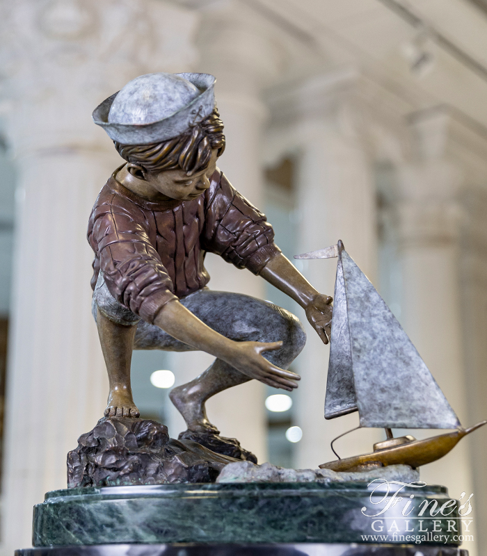 Bronze Statues  - Boy Playing With Sailboat Bronze Statue - BS-1338